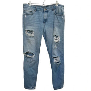 Zara Médium Rise Distressed Jeans Light Wash Size 10
